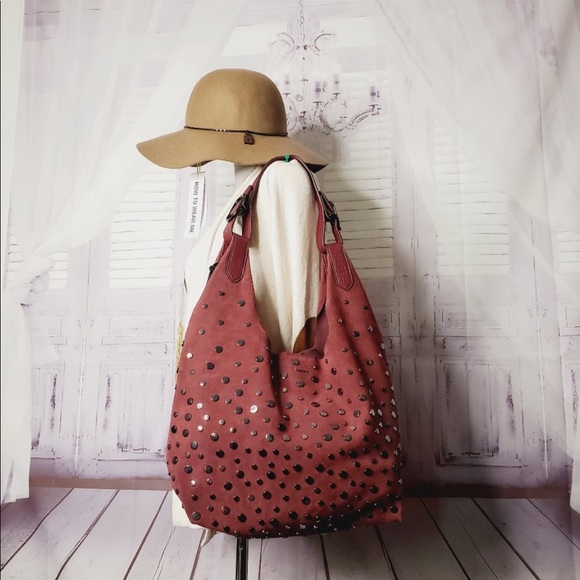 New DKNY burgundy silver studs bag suede purse  new (WOT) - Picture 4 of 5